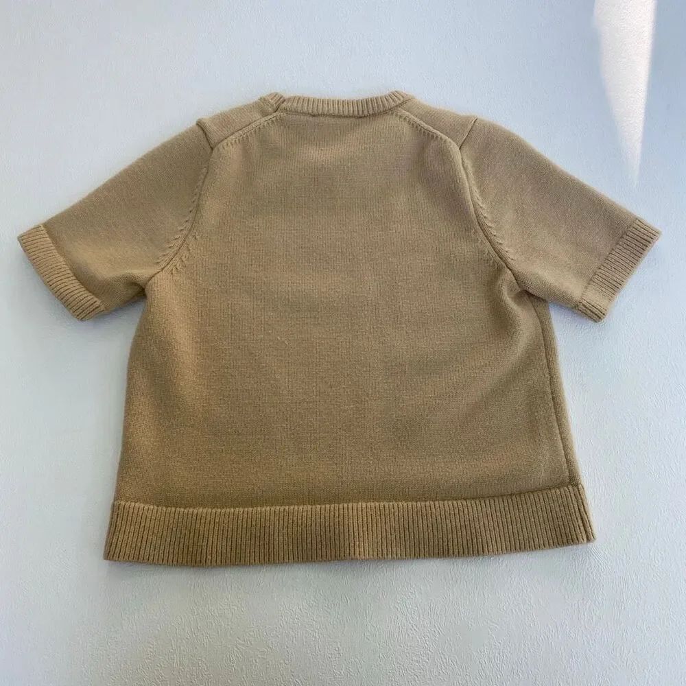 Zara Tan Short Sleeve Knit Sweater Top Women’s Medium - Picture 2 of 5